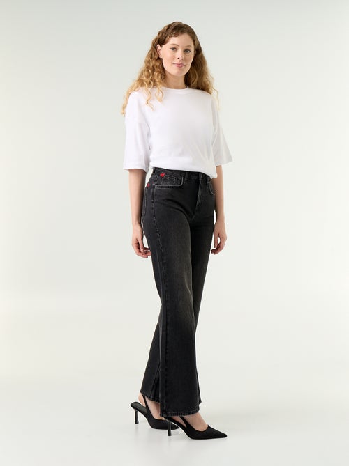 Jeans met hoge taille en flare fit met 'hartjes' borduursels - Kiabi