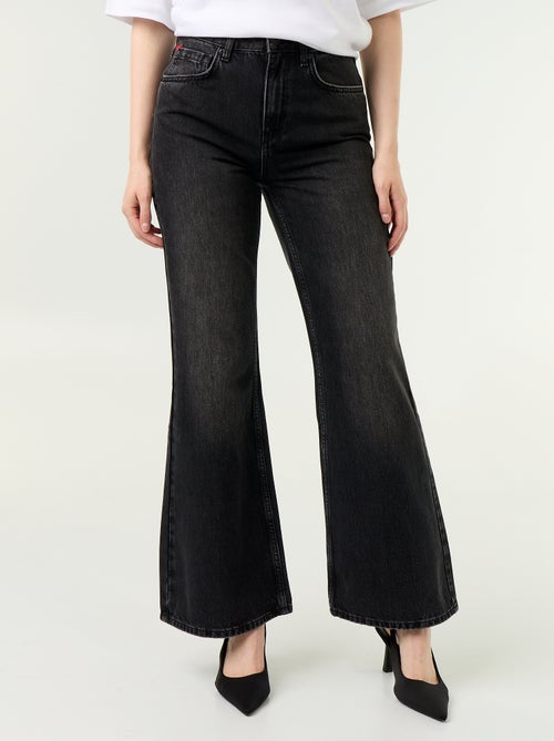 Jeans met hoge taille en flare fit met 'hartjes' borduursels - Kiabi