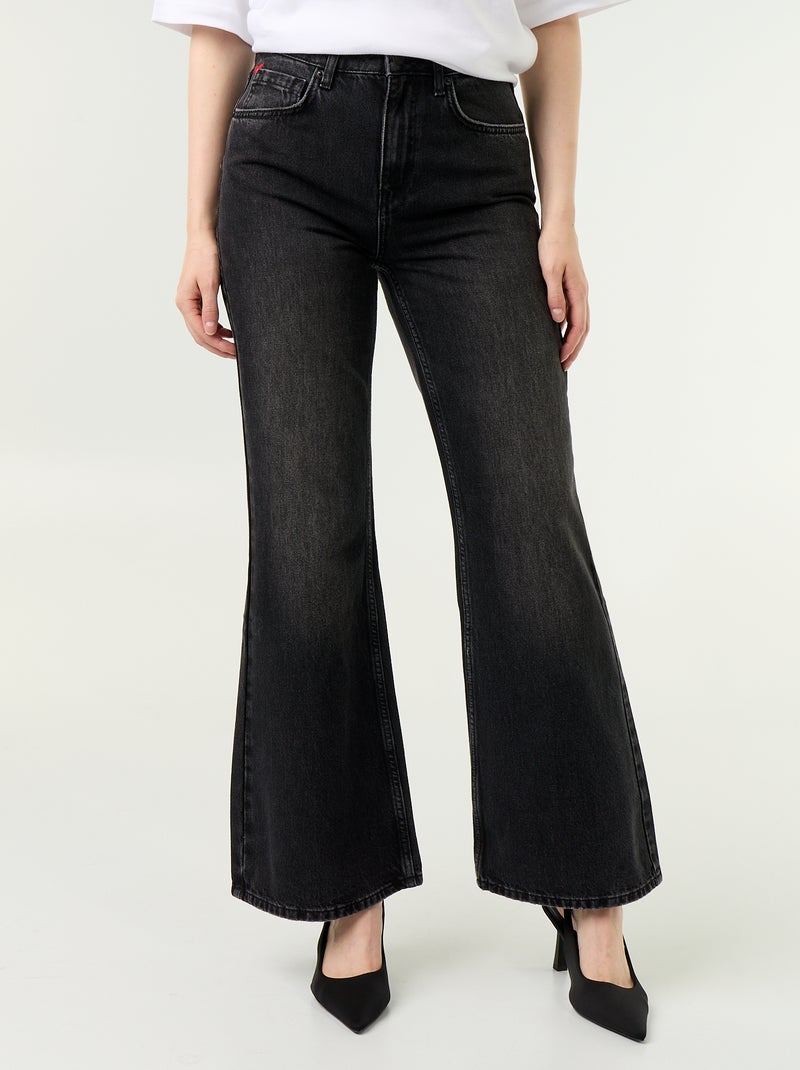 Jeans met hoge taille en flare fit met 'hartjes' borduursels Zwart - Kiabi
