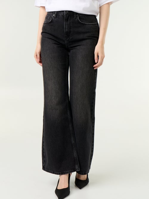 Jeans met hoge taille en flare fit met 'hartjes' borduursels - Kiabi