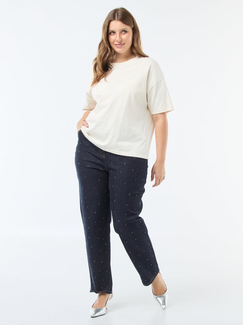 Jeans met hoge taille en stras - Kiabi