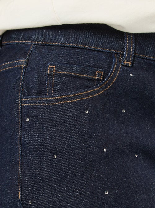 Jeans met hoge taille en stras - Kiabi