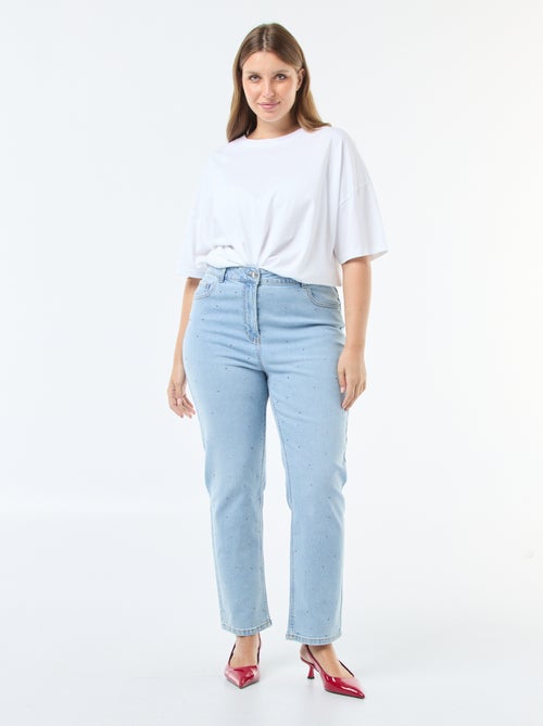 Jeans met hoge taille en stras - Kiabi