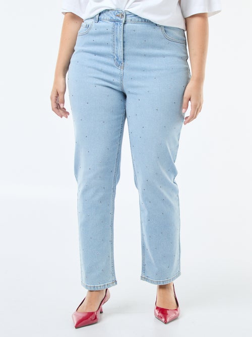 Jeans met hoge taille en stras - Kiabi