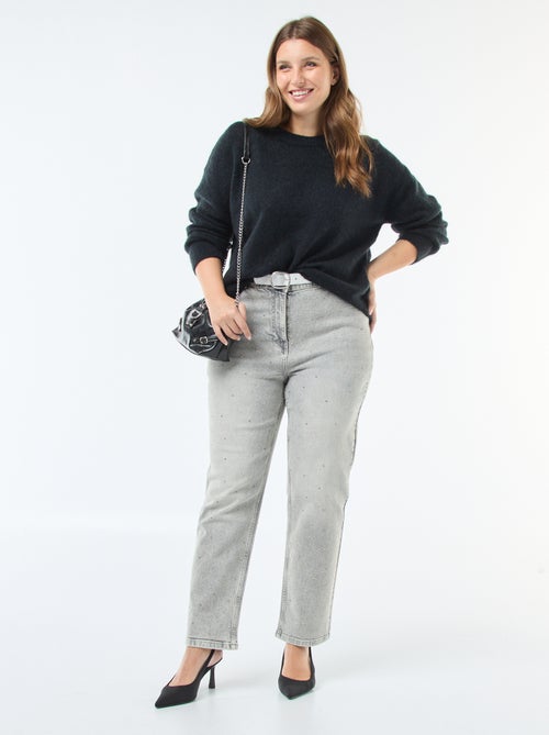 Jeans met hoge taille en stras - Kiabi