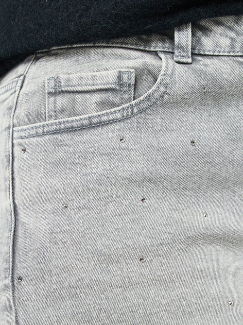 Jeans met hoge taille en stras - Kiabi