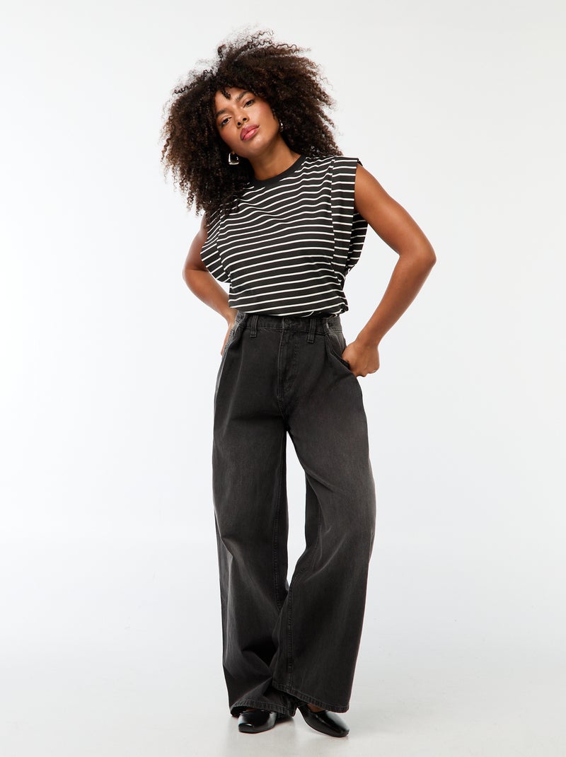 Jeans met hoge taille en wijde pijpen Grijs - Kiabi