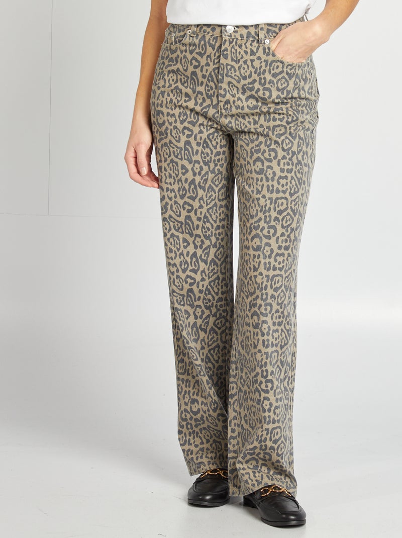 Jeans met luipaardprint BRUIN - Kiabi