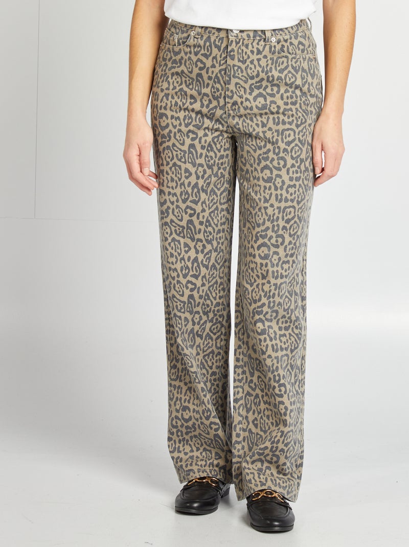Jeans met luipaardprint BRUIN - Kiabi