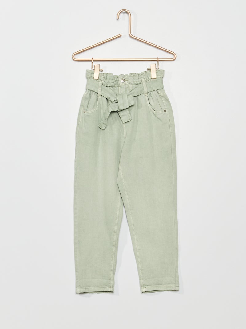 Jeans met paperbagtaille en ceintuur blauw - Kiabi