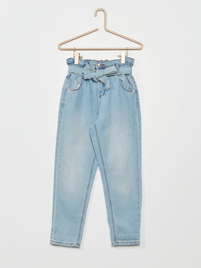 Jeans met paperbagtaille en ceintuur BLAUW - Kiabi