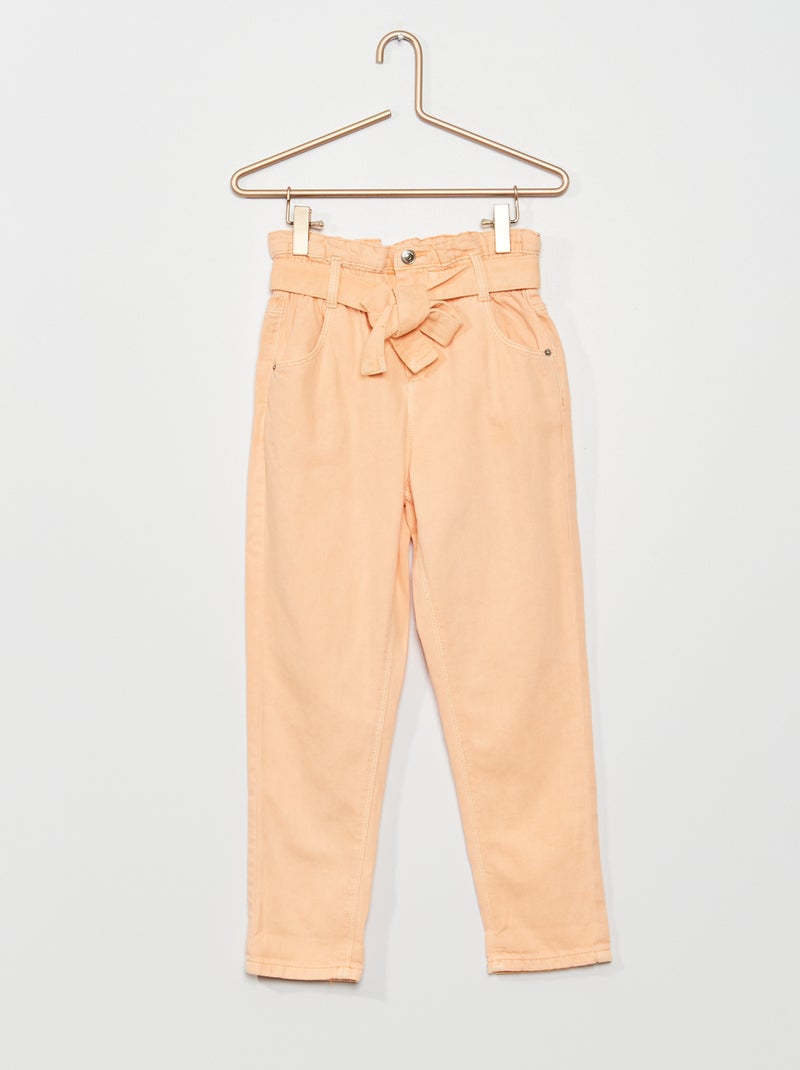 Jeans met paperbagtaille en ceintuur ORANJE - Kiabi