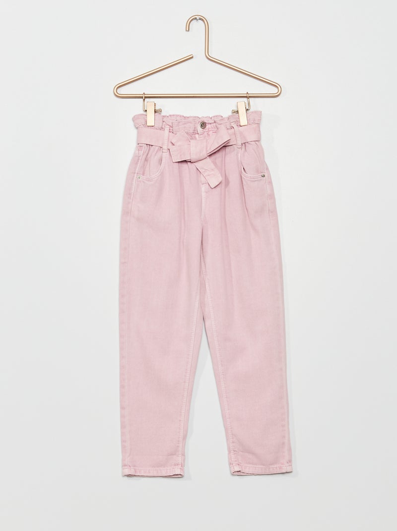 Jeans met paperbagtaille en ceintuur PAARS - Kiabi