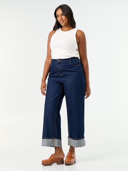 Jeans met wijde pasvorm en omgeslagen pijpen - Kiabi