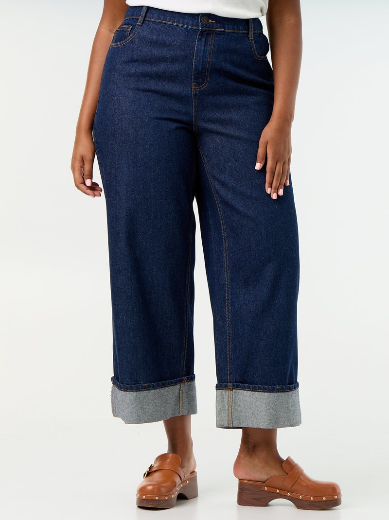 Jeans met wijde pasvorm en omgeslagen pijpen Blauw - Kiabi