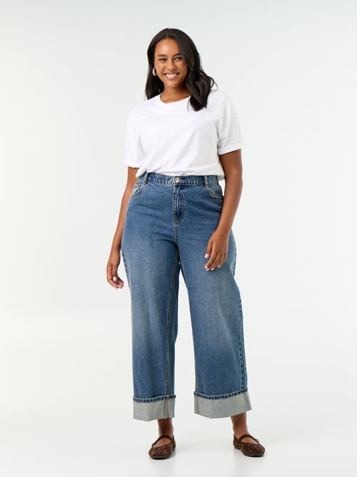 Jeans met wijde pasvorm en omgeslagen pijpen - Kiabi