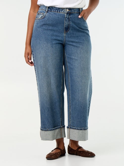 Jeans met wijde pasvorm en omgeslagen pijpen - Kiabi