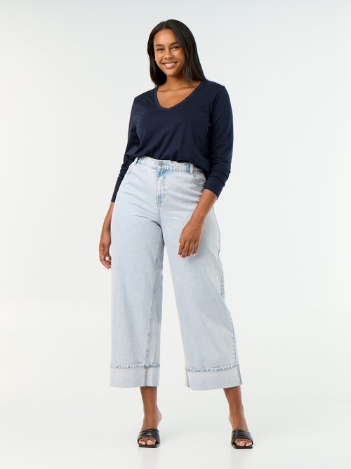 Jeans met wijde pasvorm en omgeslagen pijpen - Kiabi