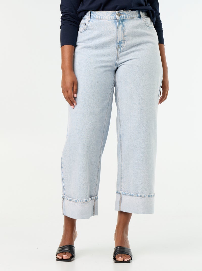 Jeans met wijde pasvorm en omgeslagen pijpen Blauw - Kiabi