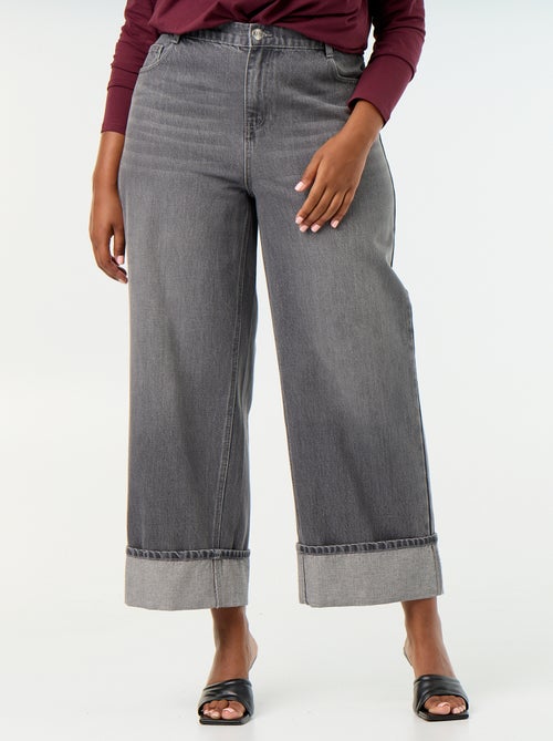 Jeans met wijde pasvorm en omgeslagen pijpen - Kiabi