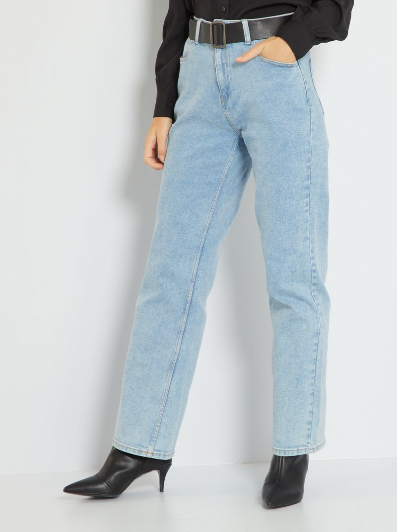 Jeans met wijde pijpen en ceintuur - 2-delig BLAUW - Kiabi