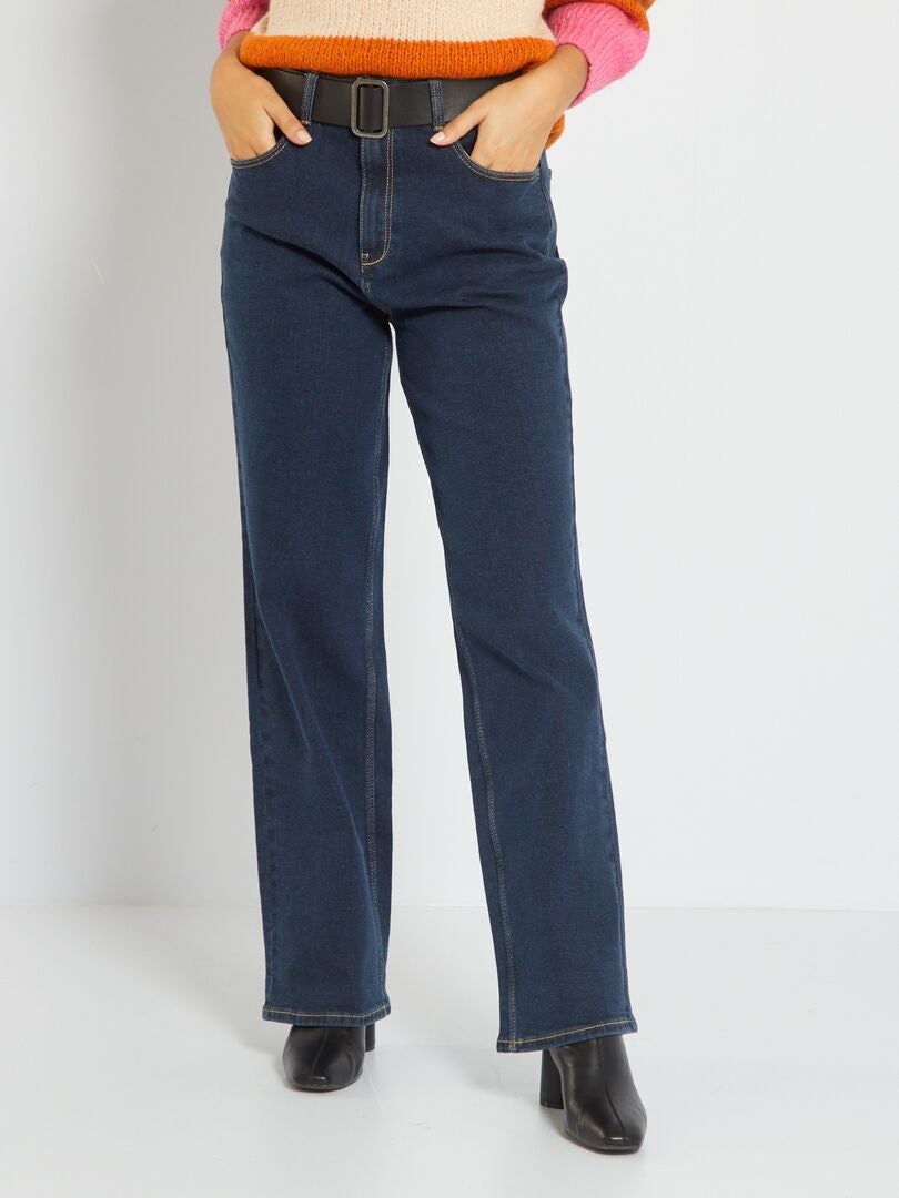 Jeans met wijde pijpen en ceintuur - 2-delig BLAUW - Kiabi