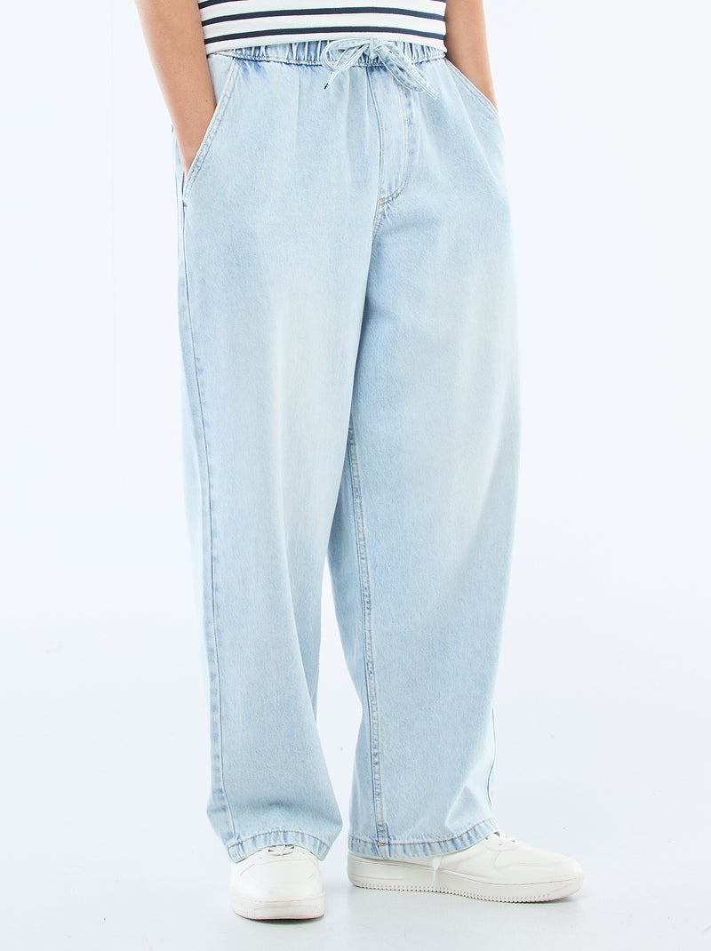 Jeans met wijde pijpen en elastische tailleband Blauw - Kiabi