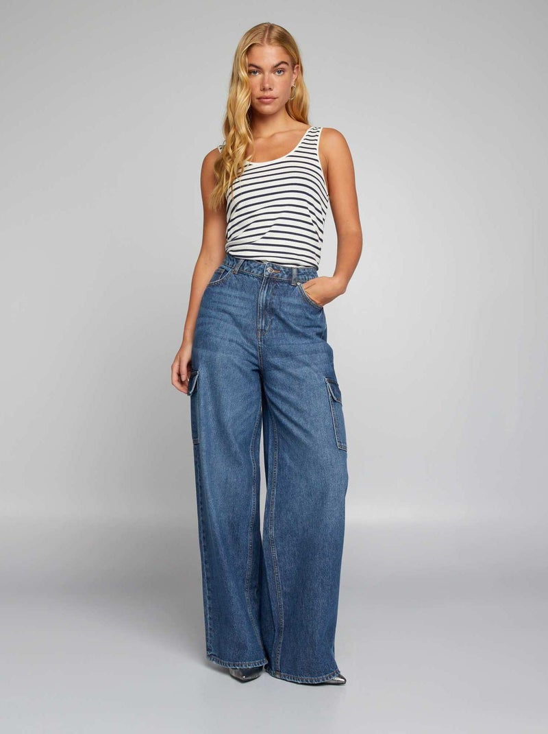 Jeans met wijde pijpen en hoge taille BLAUW - Kiabi