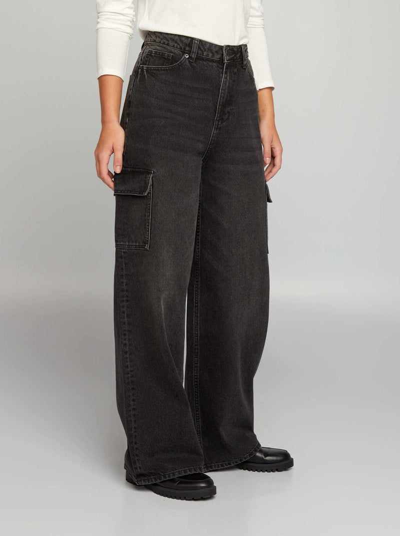 Jeans met wijde pijpen en hoge taille GRIJS - Kiabi
