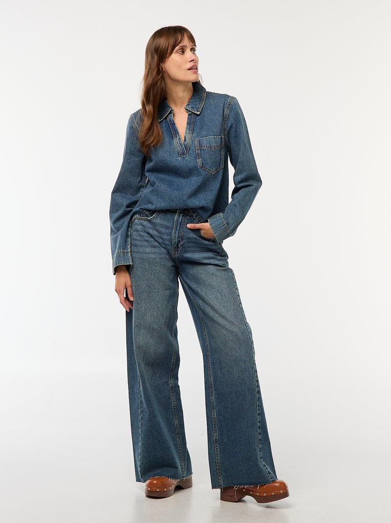 Jeans met wijde pijpen en ongezoomde rand Blauw - Kiabi