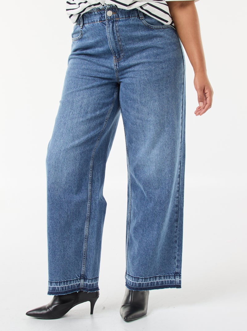 Jeans met wijde pijpen en raw-cut afwerking Blauw - Kiabi