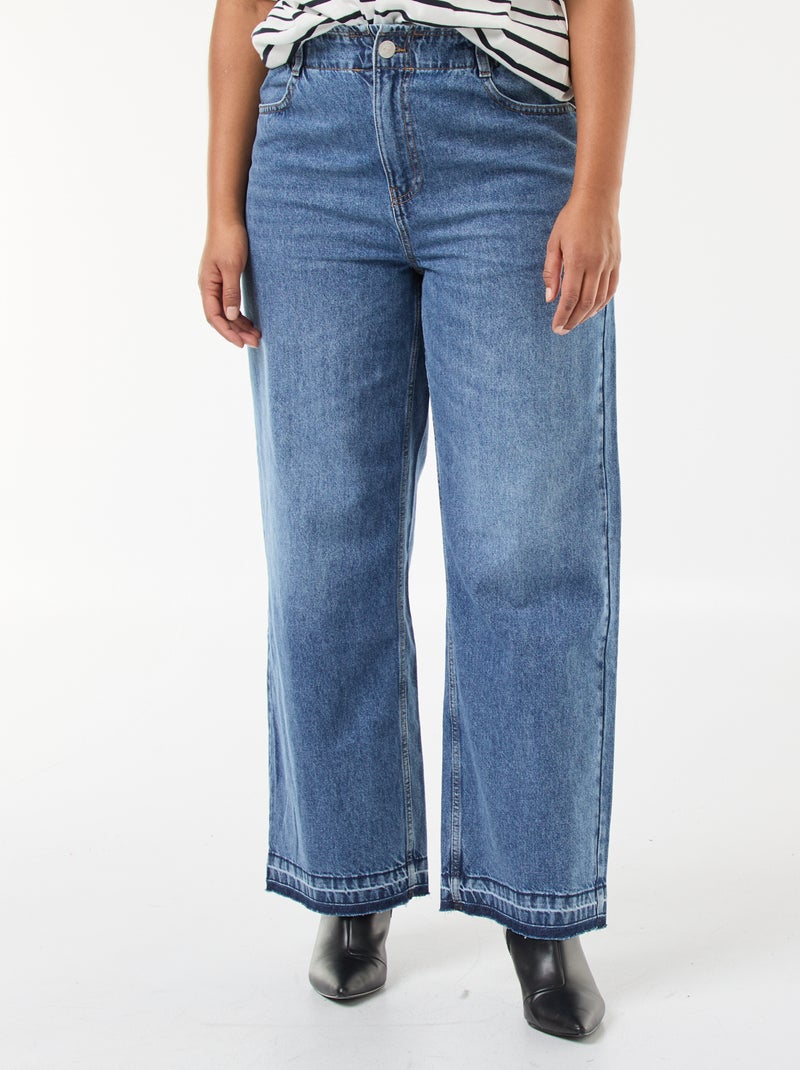 Jeans met wijde pijpen en raw-cut afwerking Blauw - Kiabi