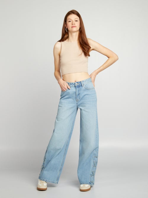Jeans met wijde pijpen en rijgwerk - Kiabi