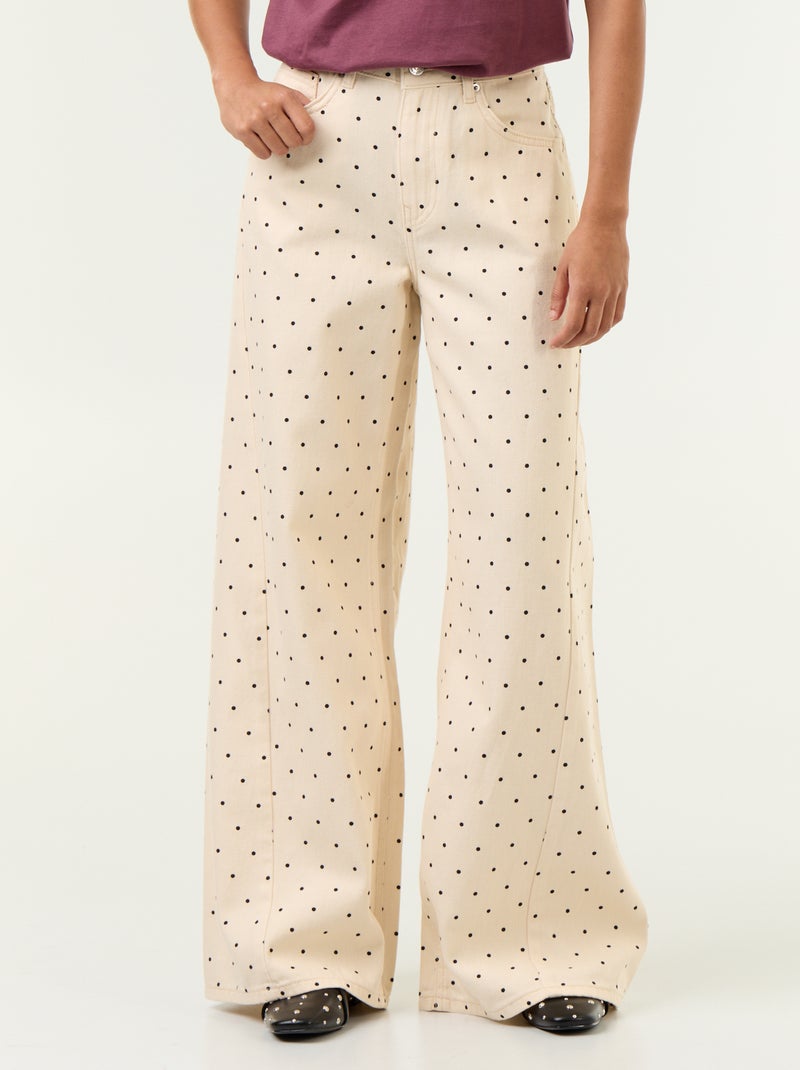 Jeans met wijde pijpen en stippen Wit - Kiabi