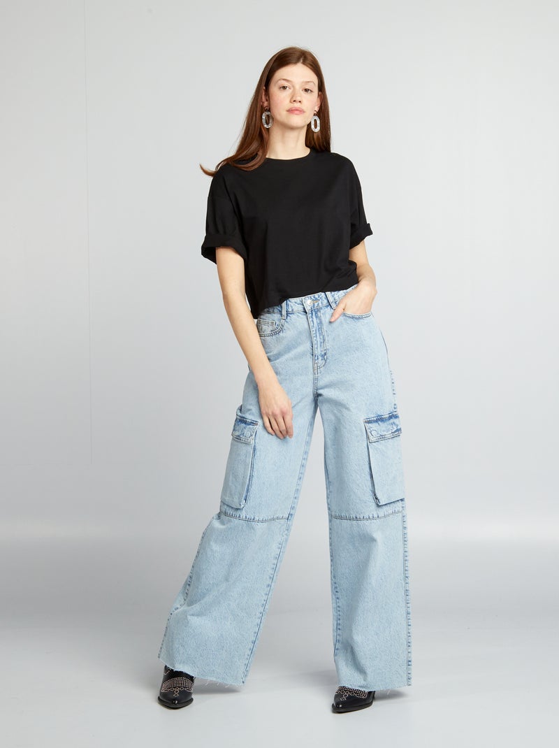 Jeans met wijde pijpen en zakken BLAUW - Kiabi