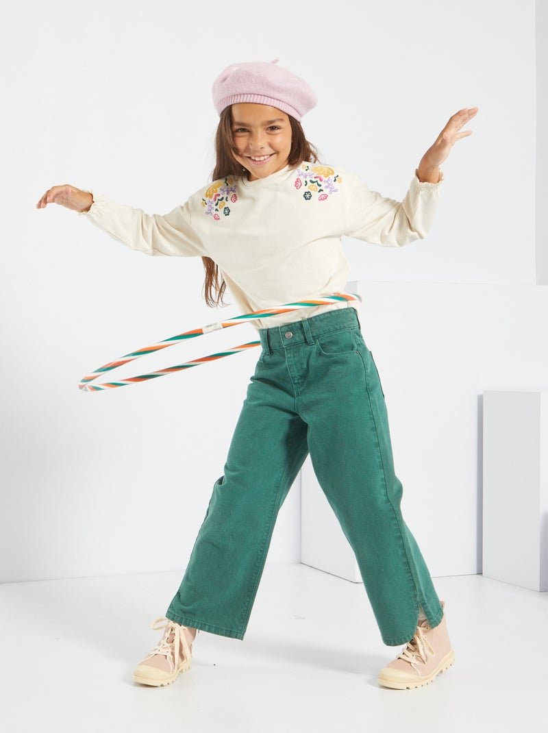 Jeans met wijde pijpen grijs groen - Kiabi