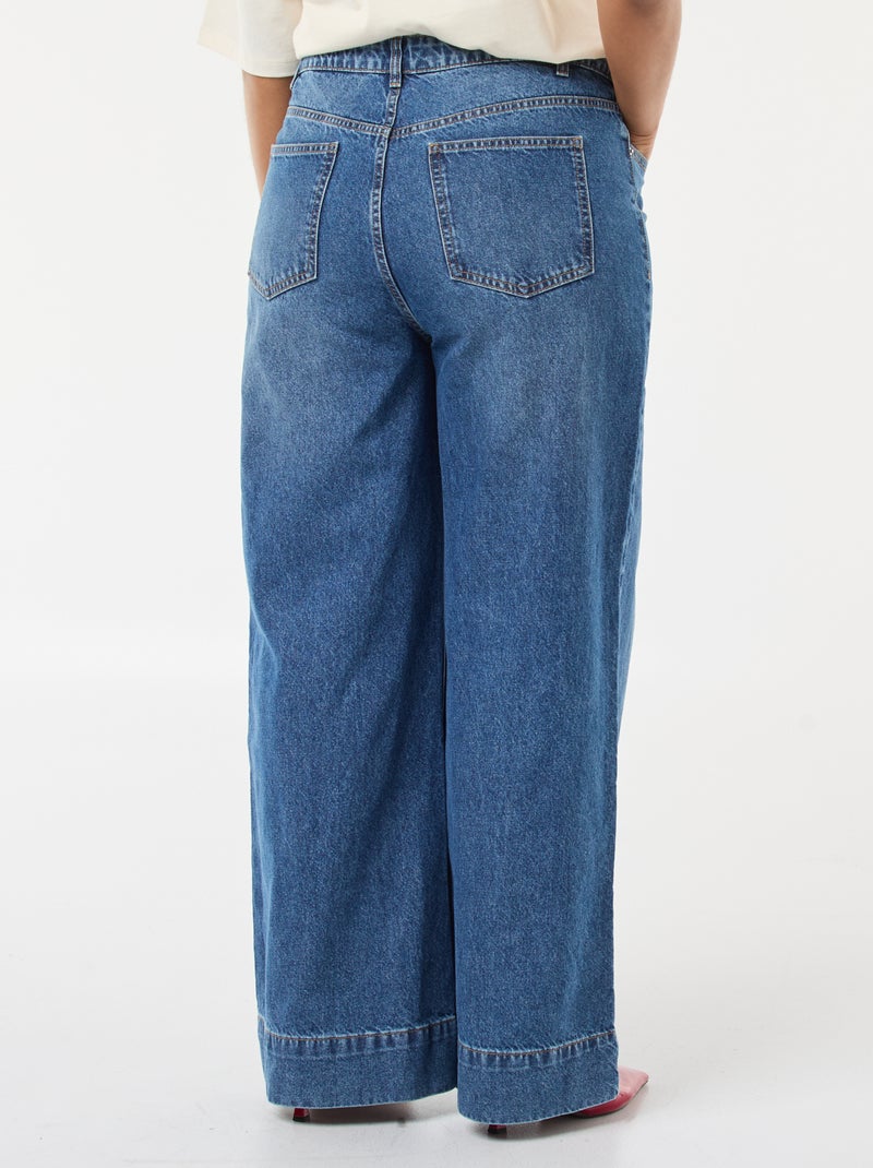 Jeans met wijde pijpen, hoge taille en plooien aan de voorzijde Blauw - Kiabi