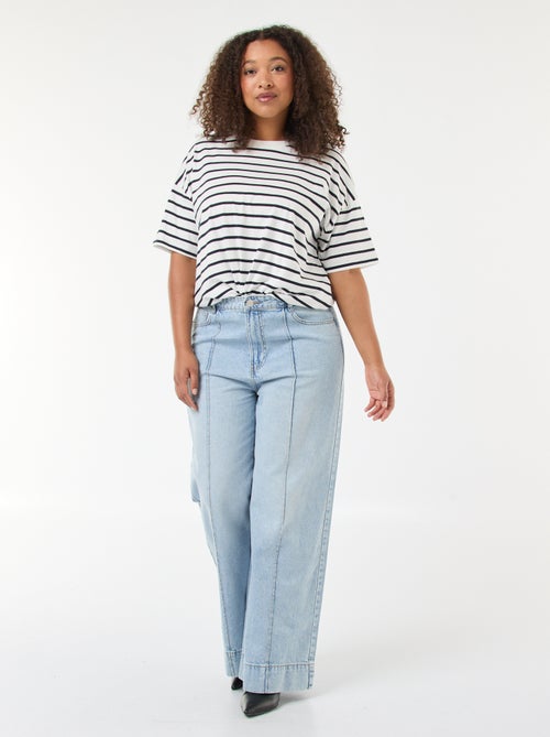 Jeans met wijde pijpen, hoge taille en plooien aan de voorzijde - Kiabi