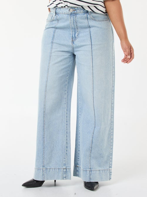 Jeans met wijde pijpen, hoge taille en plooien aan de voorzijde - Kiabi
