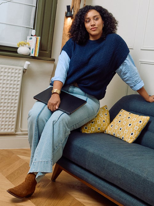 Jeans met wijde pijpen, hoge taille en plooien aan de voorzijde - Kiabi