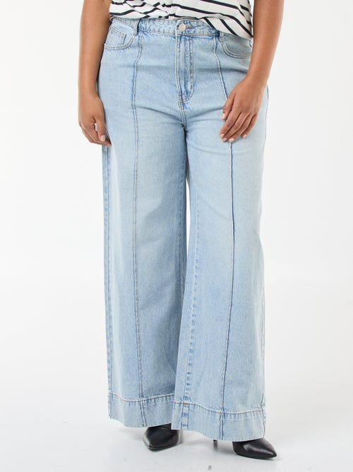 Jeans met wijde pijpen, hoge taille en plooien aan de voorzijde - Kiabi