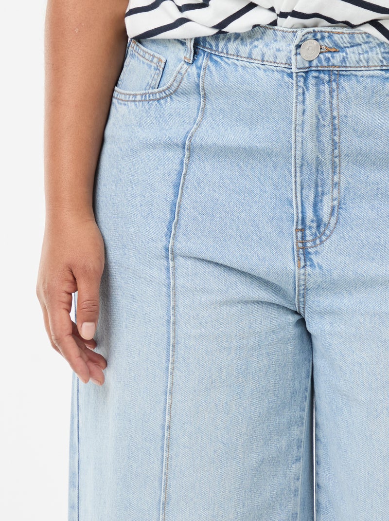 Jeans met wijde pijpen, hoge taille en plooien aan de voorzijde Blauw - Kiabi