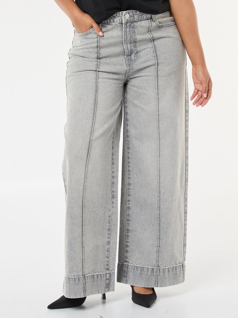 Jeans met wijde pijpen, hoge taille en plooien aan de voorzijde Grijs - Kiabi