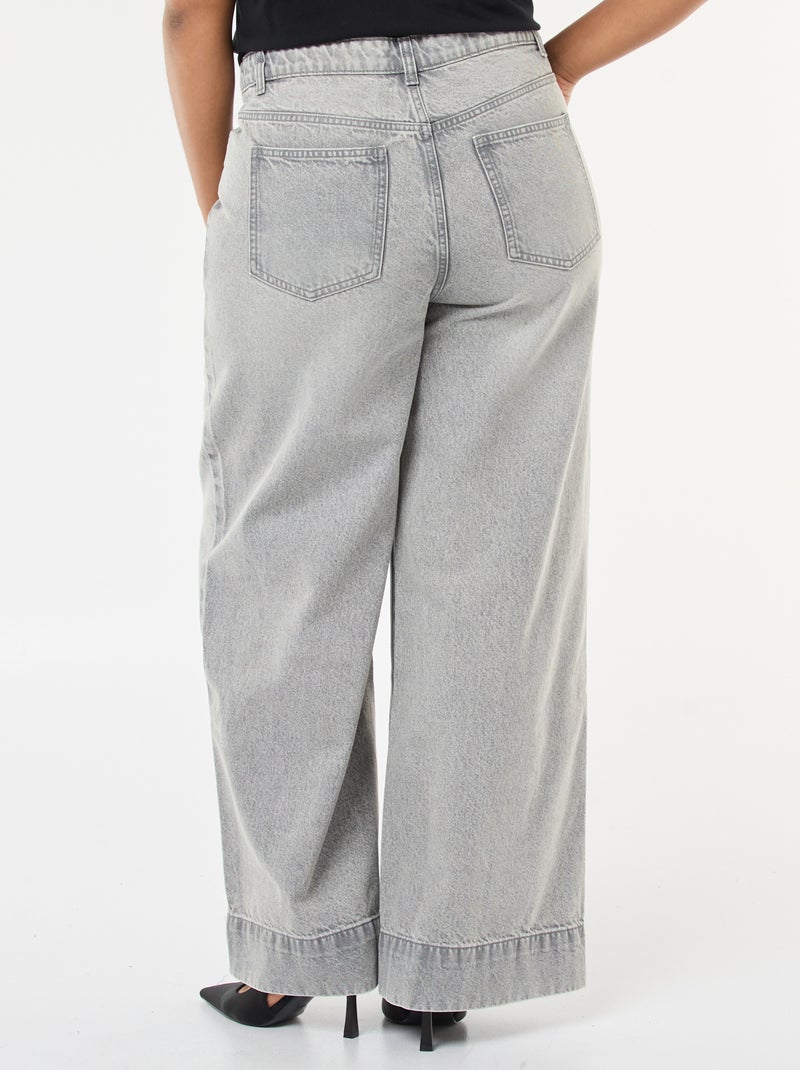 Jeans met wijde pijpen, hoge taille en plooien aan de voorzijde Grijs - Kiabi