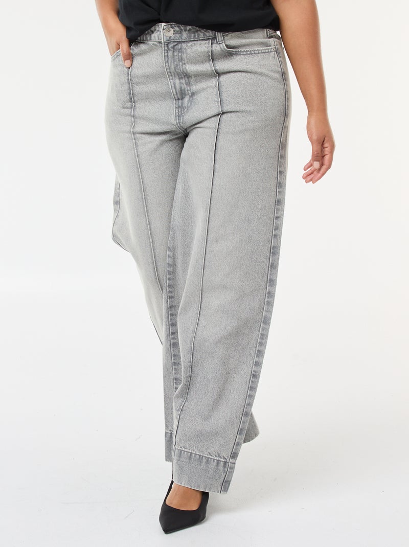 Jeans met wijde pijpen, hoge taille en plooien aan de voorzijde Grijs - Kiabi