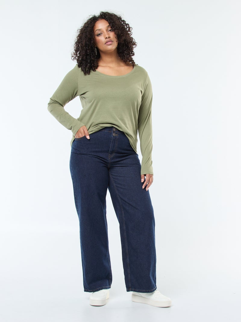 Jeans met wijde pijpen / wijd model met elastische tailleband Blauw - Kiabi