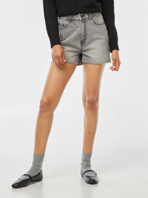 Jeansbermuda met 5 zakken en glittersteentjes - Kiabi