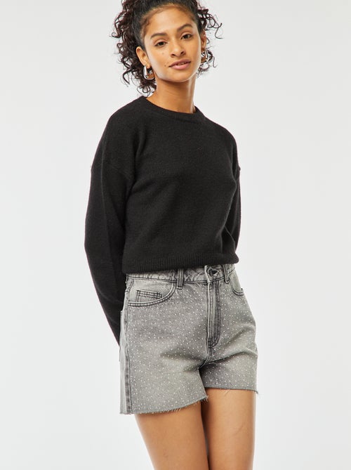 Jeansbermuda met 5 zakken en glittersteentjes - Kiabi