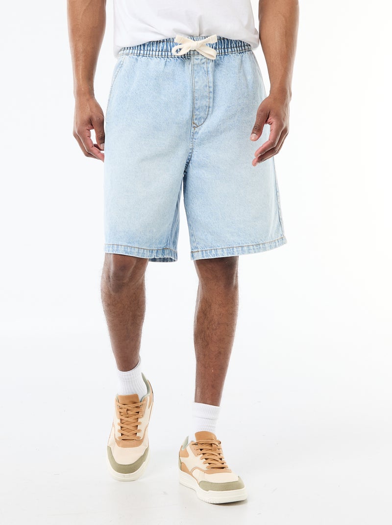 Jeansbermuda met elastische tailleband Blauw - Kiabi