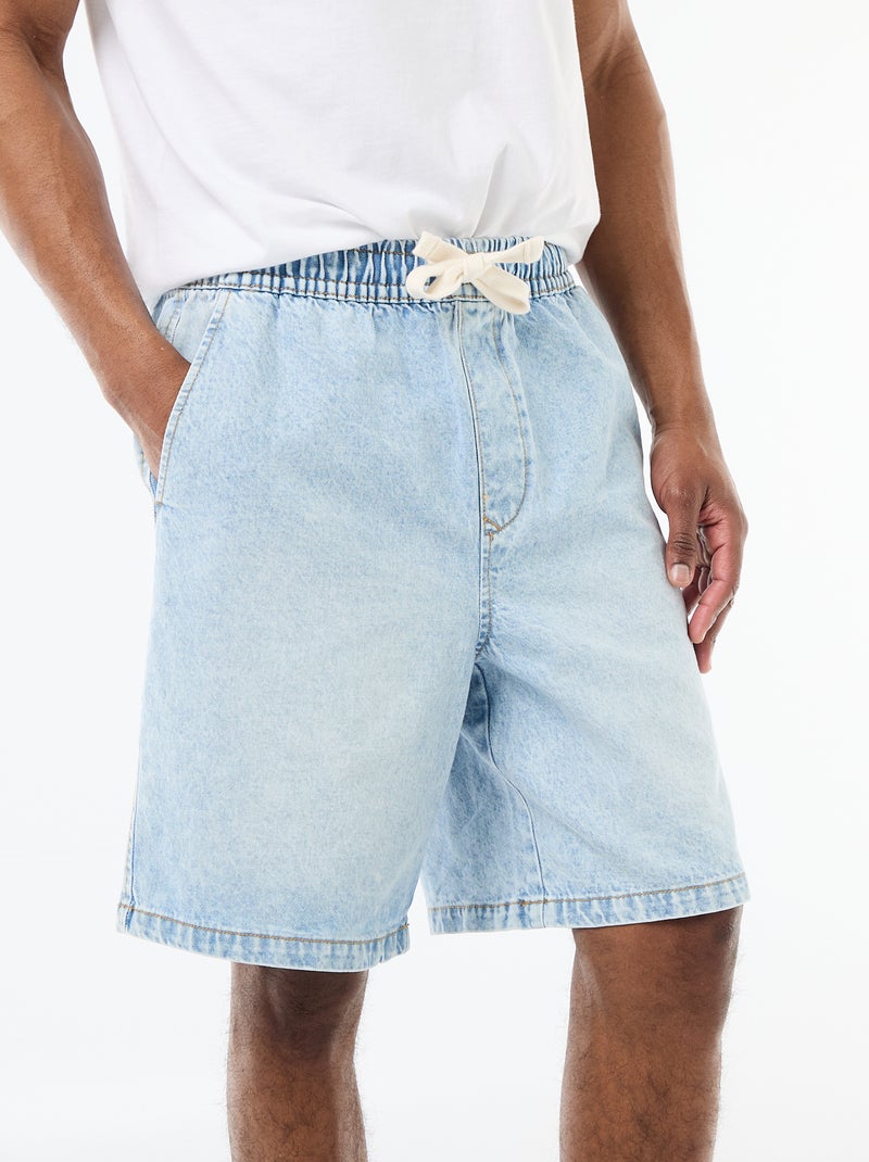 Jeansbermuda met elastische tailleband Blauw - Kiabi